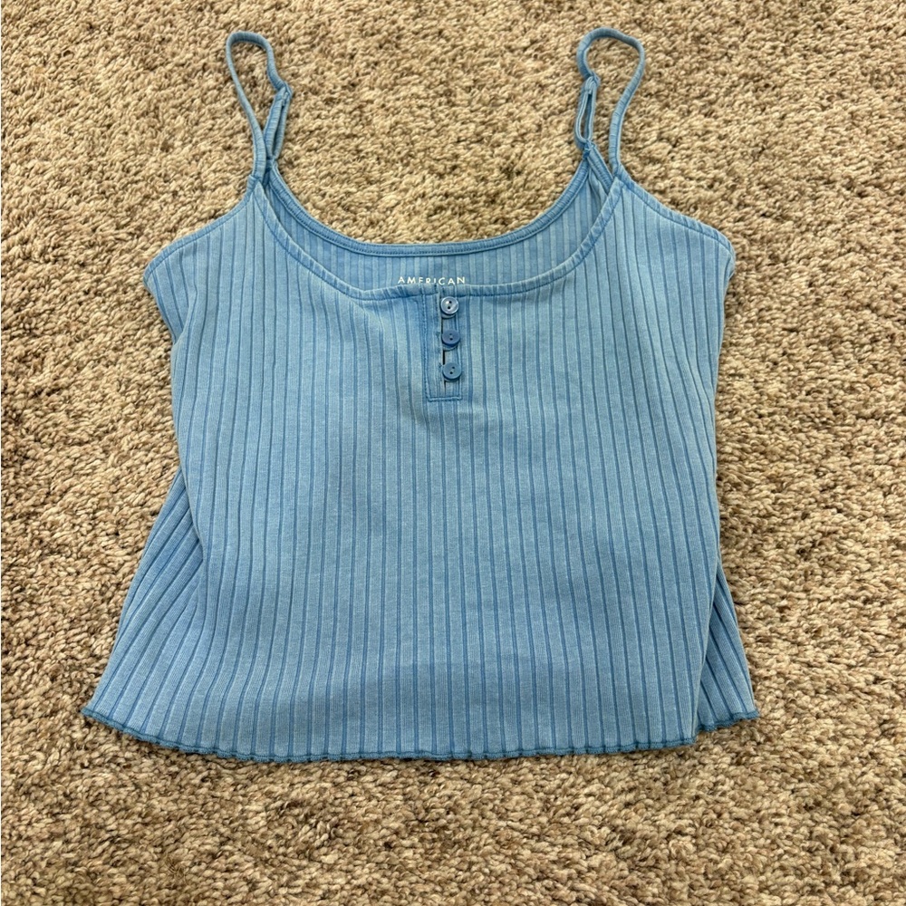 American Eagle Outfitters Blue Ribbed Buttoned Crop Top
